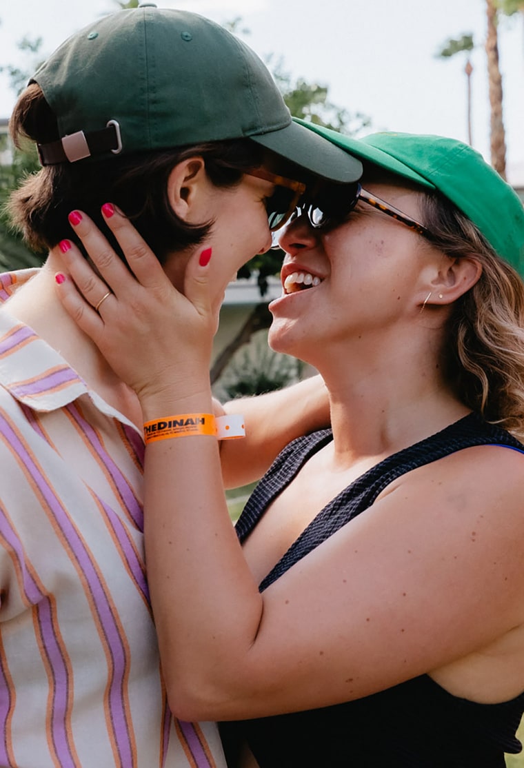 Married couple Lily Rubenfeld Alberts, 34, and Aleah Wattenberg, 34, attended The Dinah for the first time. “This year felt like the year. Things felt not great in the world, and we were like, ‘Let’s go do something super gay.’”