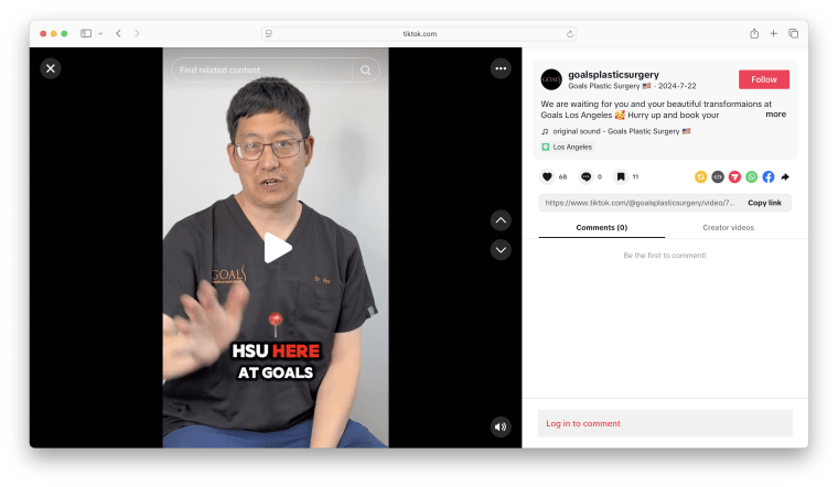 Screengrab of TikTok featuring Dr. Hsu