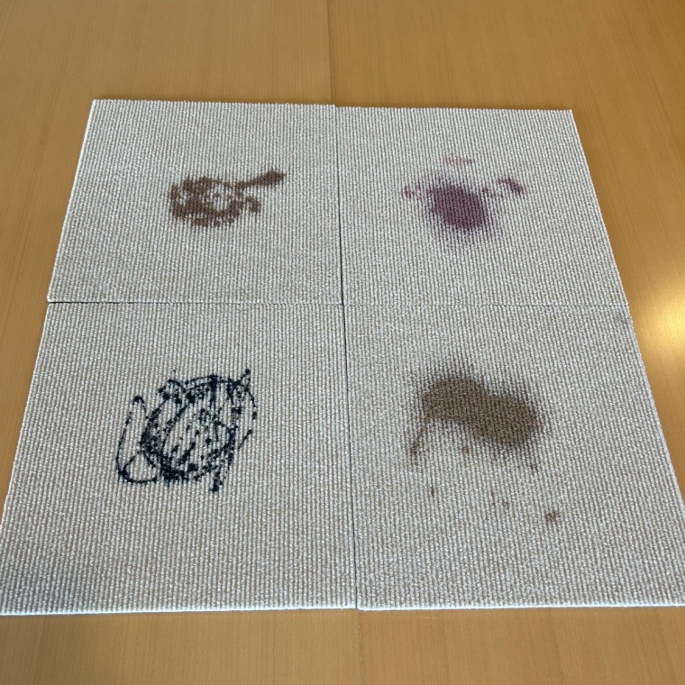 (Starting from top left going clockwise) Wolf urine, non-alcoholic red wine, coffee, blue ink