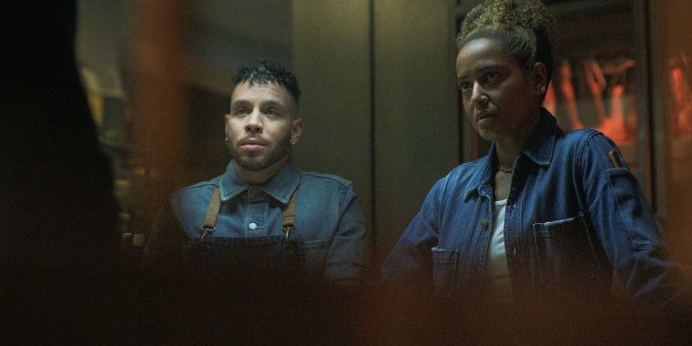 Robin de Jesus as Tony, Amaka Okafor as Roxie in episode 103 of Black Rabbit.