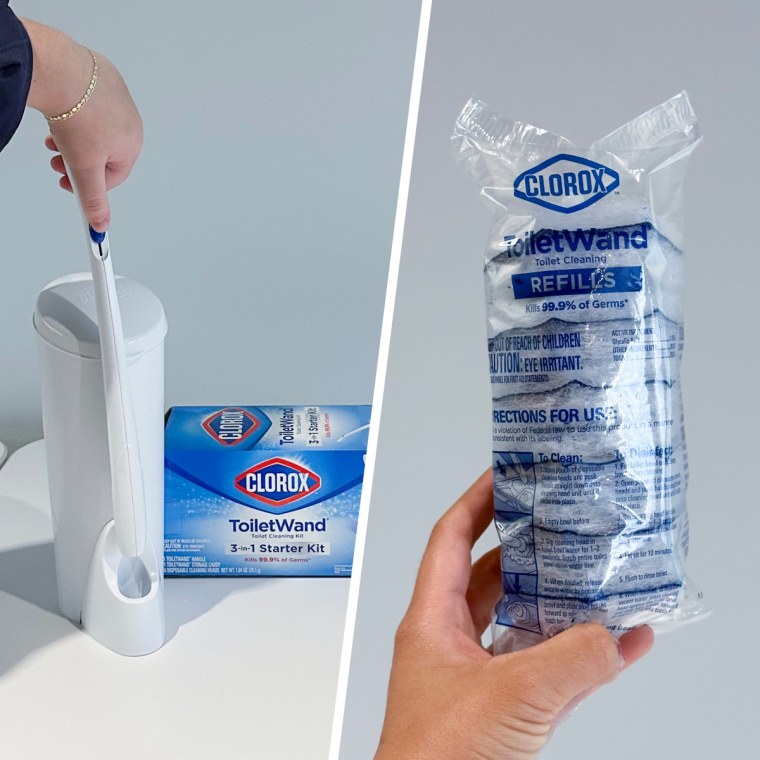 Shigo holding the Clorox ToiletWand Toilet Cleaning Kit