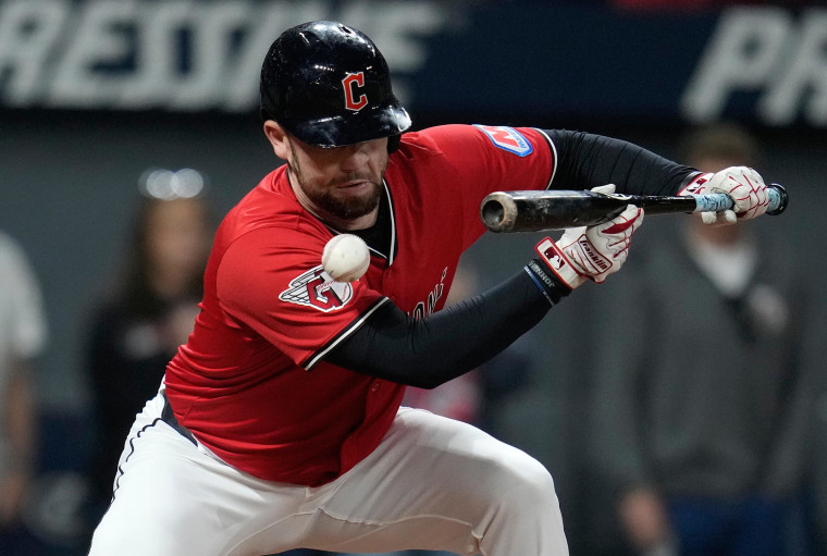 David Fry of Cleveland Guardians Hit in Face by Tarik Skubal Pitch