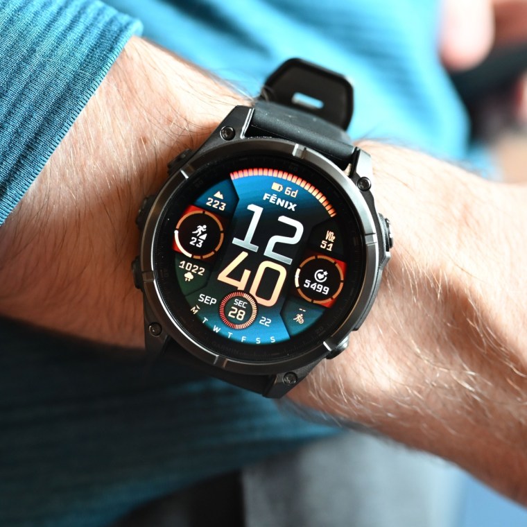 A close-up of the Garmin Fenix 8 (47mm) on the wrist of the writer.