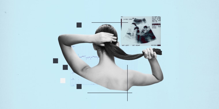 collage of a woman with keratin treatment next to ultrasound