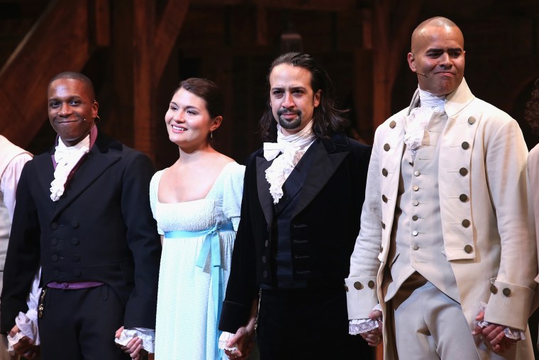 Leslie Odom; Jr., Phillipa Soo, Lin-Manuel Miranda e Christopher Jackson no 