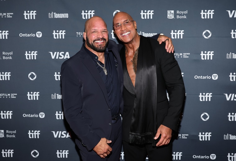 Mark Kerr and Dwayne Johnson attend the premiere "Smashing Machine" During the International Film Festival in Toronto in 2025 at the theater of Princess of Wales on September 8, 2025.