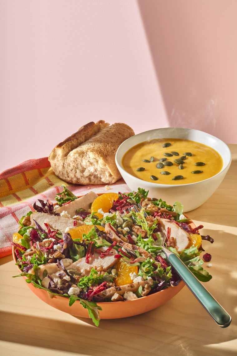 salad, soup, and bread