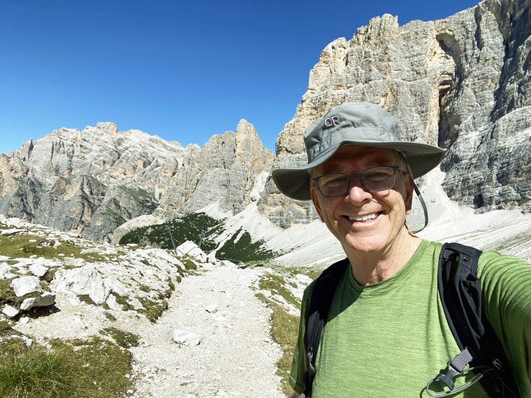Rick Steves enjoys a hike in the Dolomites in Italy.