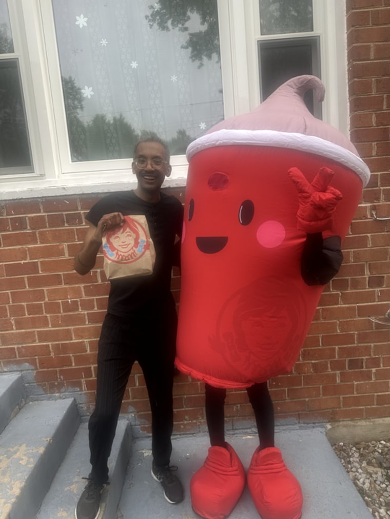 Wendy's delivered its new chicken tenders to me with the help of this Frosty mascot.