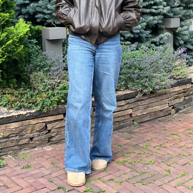 Commerce writer Danielle Murphy wearing the Amazon Essentials High-Rise Wide-Leg Jean