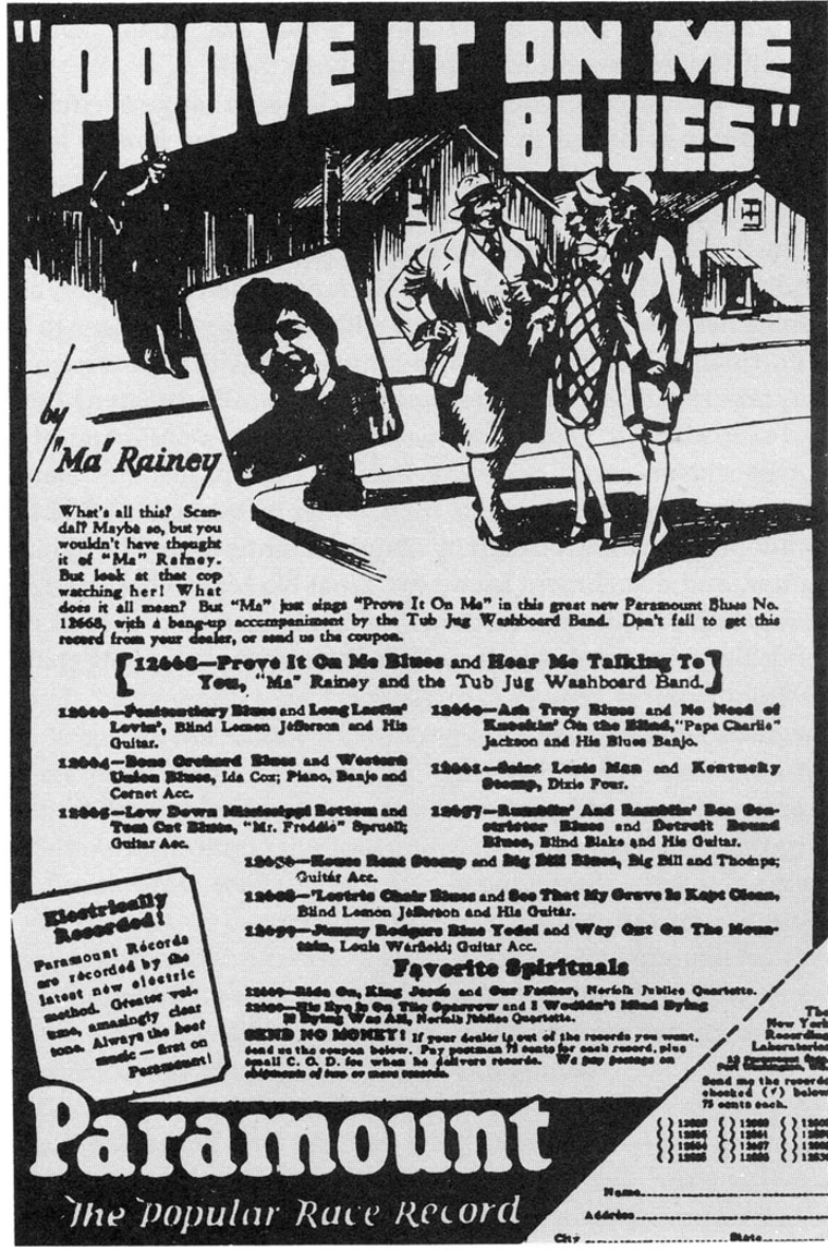 A Paramount Records advertisement for Ma Rainey's “Prove It on Me Blues” that appeared in the Chicago Defender newspaper in 1928.