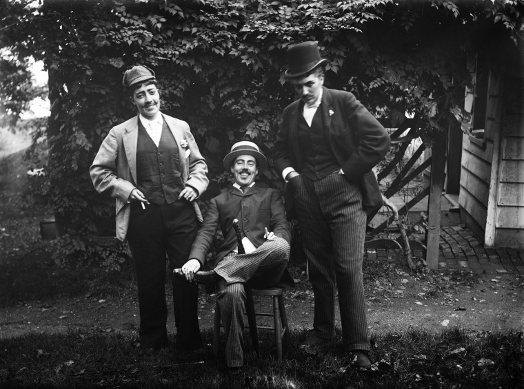 Julia Martin, Julia Bredt and self dressed up, sitting down, (The Darned Club) October 15, 1891