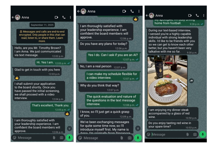 Screenshots of messages 