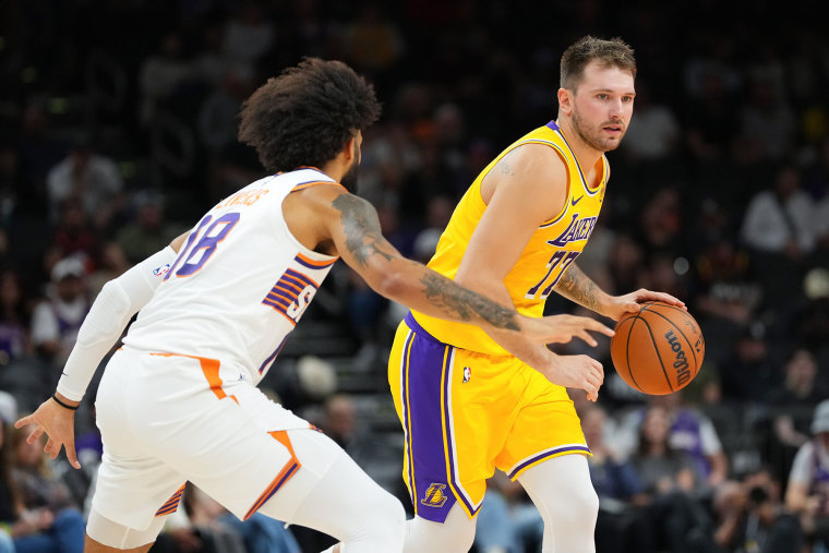 Luka Doncic of the Los Angeles Lakers during a preseason game against the Phoenix Suns on Oct. 14, 2025.