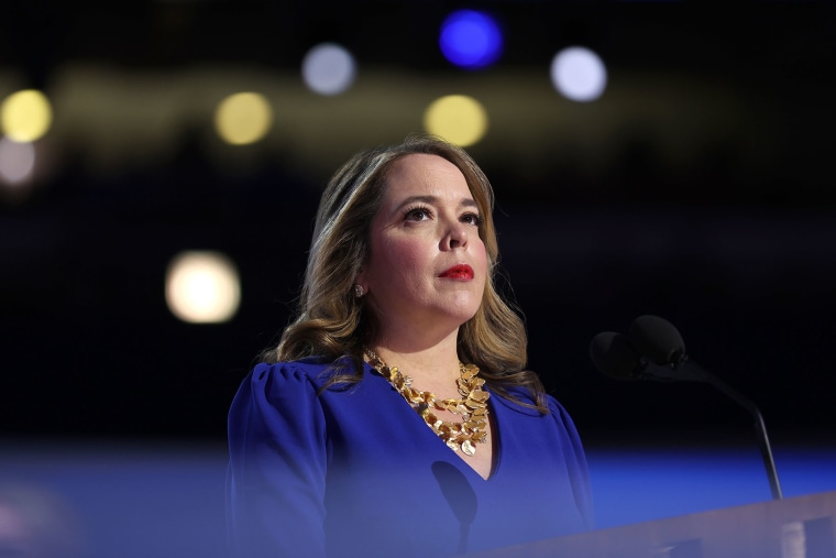 Olivia Troye, former National Security advisor to former Vice President Mike Pence, speaks at the Democratic National Convention on Aug. 21, 2024 in Chicago.