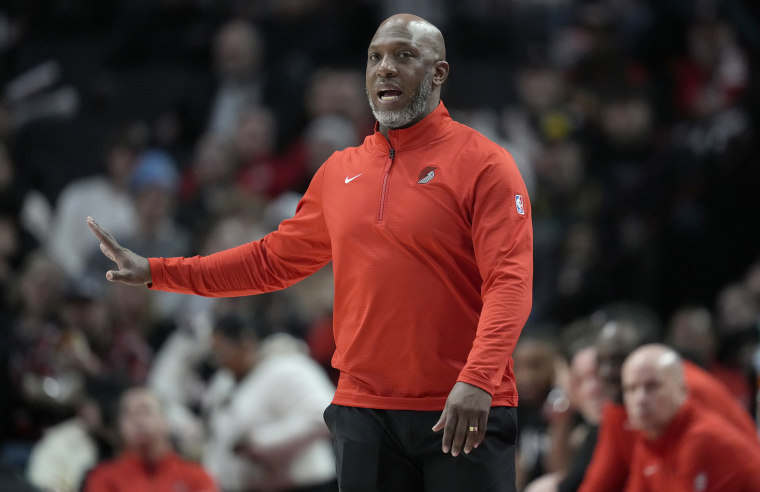 Head coach Chauncey Billups of the Portland Trail Blazers gives direction to his team during a game against the Phoenix Suns.