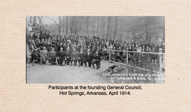 The Assemblies of God was organized in April 1914, in Hot Springs, Arkansas.