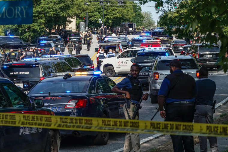 Law enforcement near the Centers For Disease Control (CDC) Global Headquarters during an active shooter incident in Atlanta, GA.