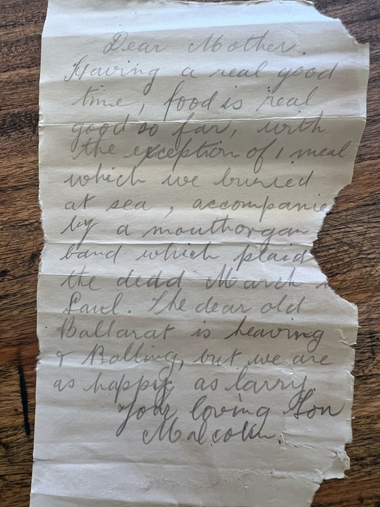 A letter by Malcom Neville found in a bottle on an Australian beach.