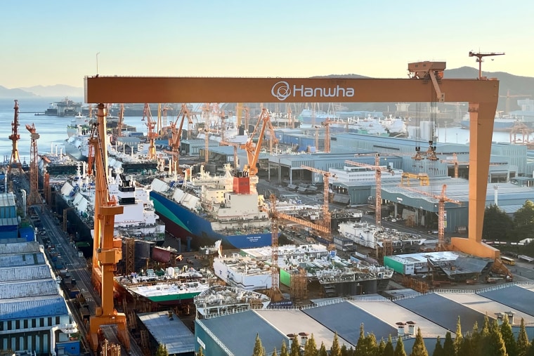 Hanwha Ocean’s Geoje shipyard on Oct. 27.
