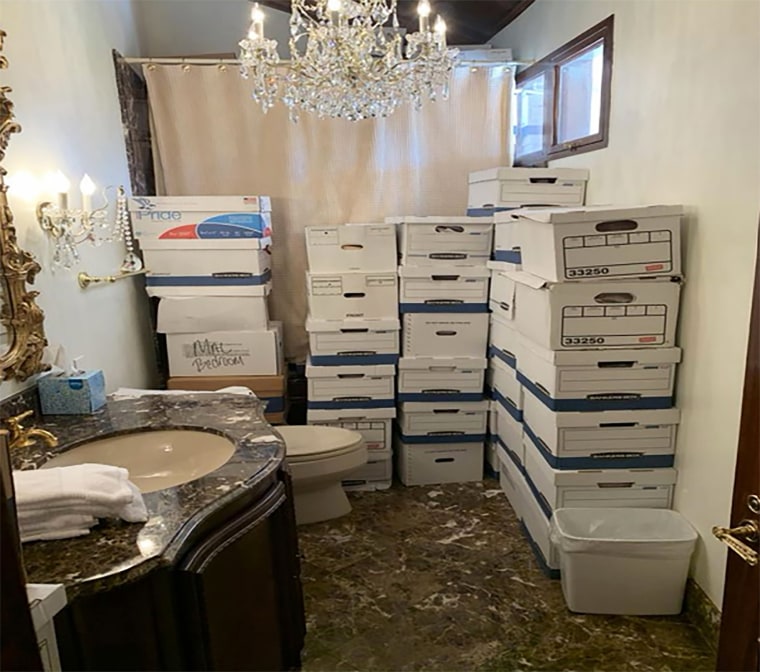 Stacks of boxes in the bathroom at Donald Trump's Mar-a-Lago estate.