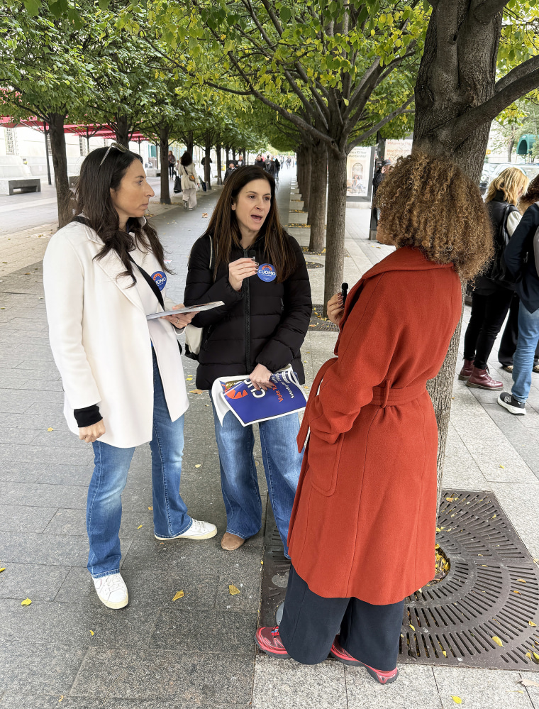 Julie Kopel (L) and Jeanne Peldman (R) speaking with MSNBC Correspondent Antonia Hylton.