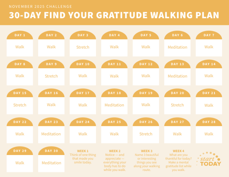 Start TODAY 30-Day Find Your Gratitude Walking Challenge