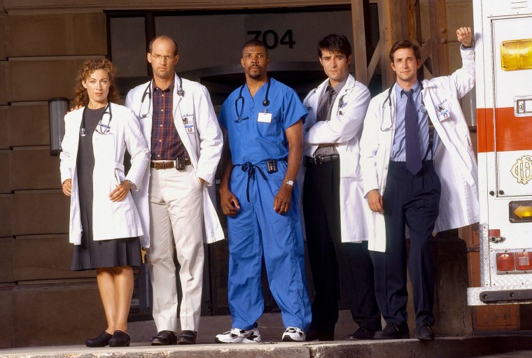 Alex Kingston, Anthony Edwards, Eriq La Salle, Goran Visnjic, and Noah Wyle on "ER."