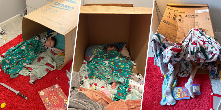Susie Allison's son requested to sleep in a cardboard box when he was 4 years-old and is still doing it years later. 
