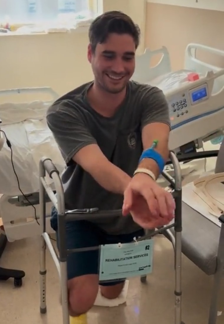 Wicklund had to practice kneeling in physical therapy.