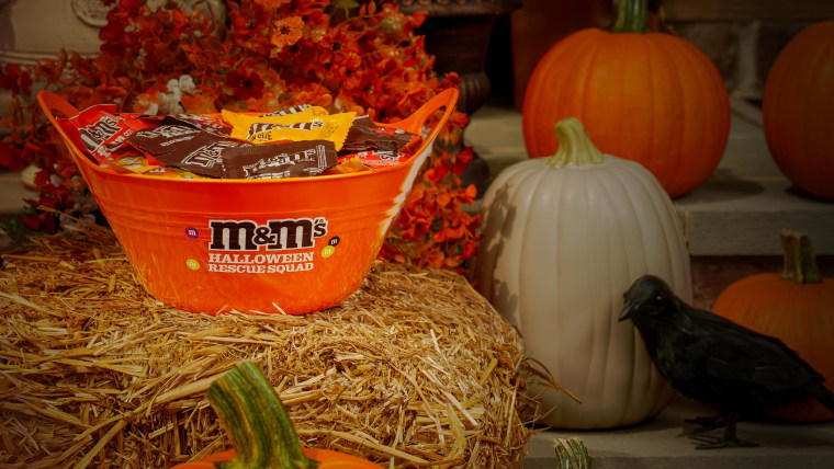 A bowl of M&M's on Halloween.