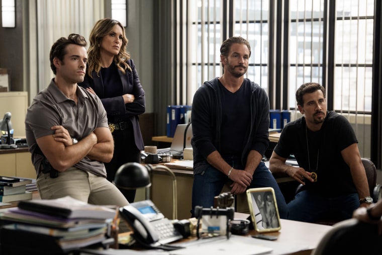 Corey Cott as child. Jake Griffin, Mariska Hargitay as Captain Olivia Benson, Kevin Kane as Detective Terry Bruno and Octavio Pisano as Det. Joe Velasco in Law & Order: SVU.