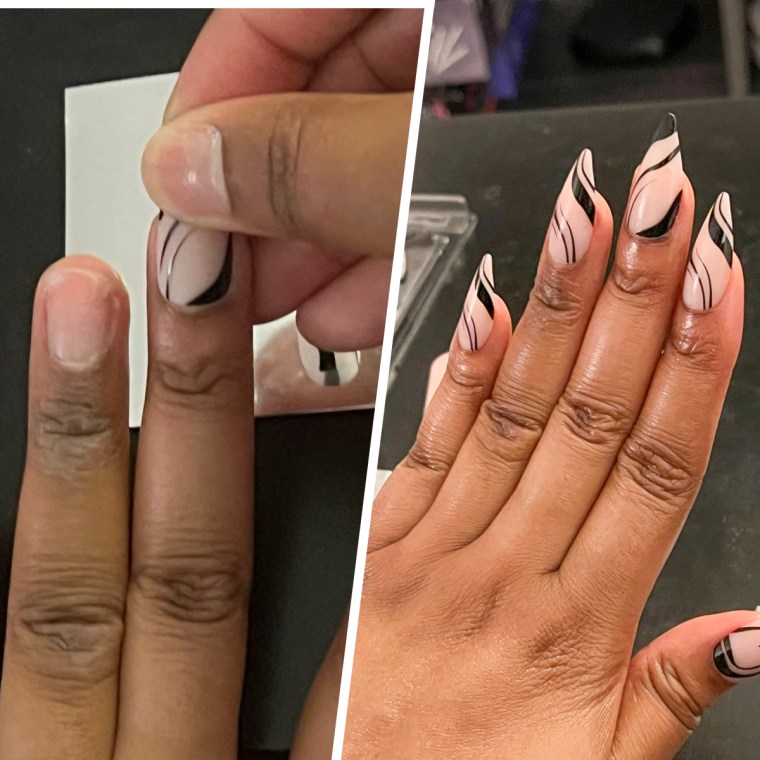 Associate editor Kamari Stewart wearing Salon Perfect's press-on nails