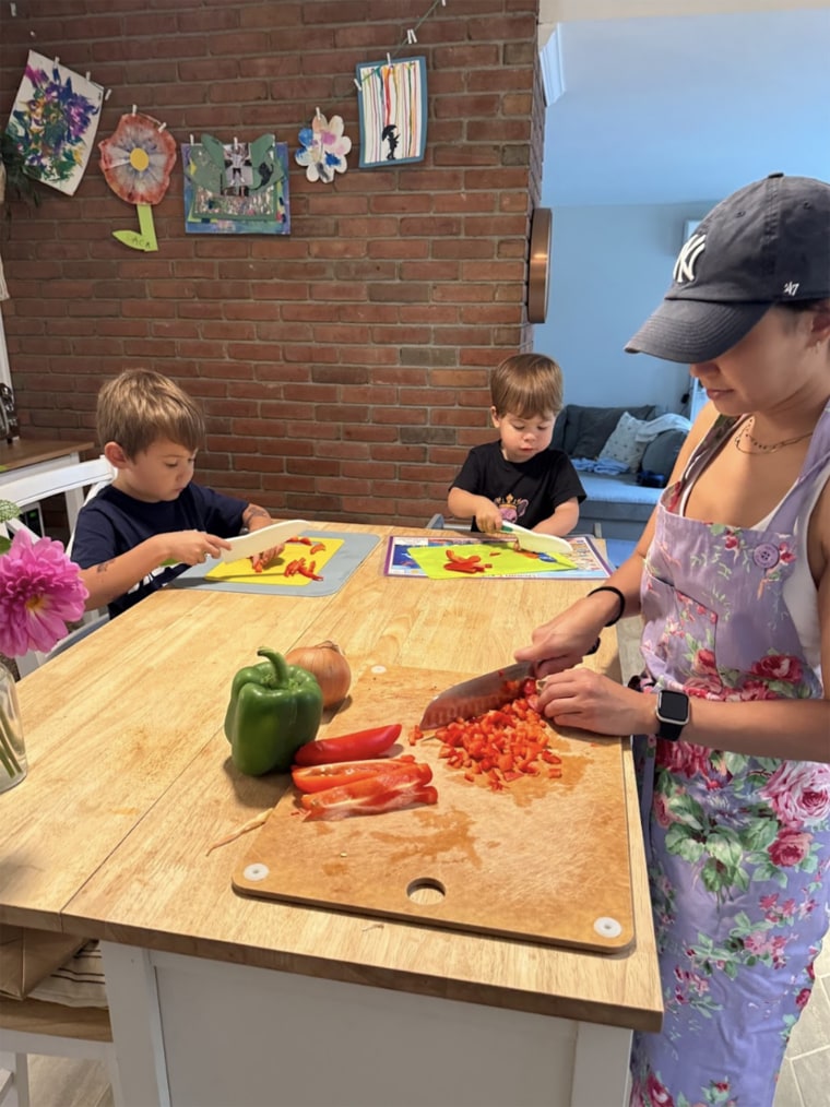 Burke gets her kids involved in the kitchen, which gets them excited to try healthy meals. 