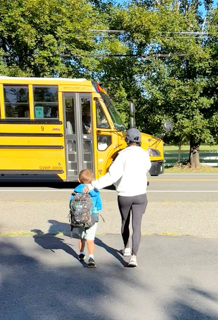 Burke gets her two sons to school before diving into work for the day.