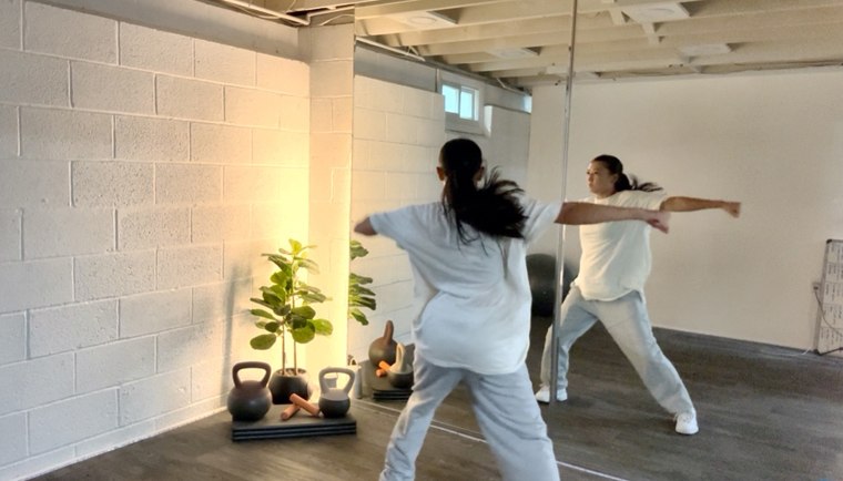 Some days, Burke spends time choreographing dances for an upcoming class.