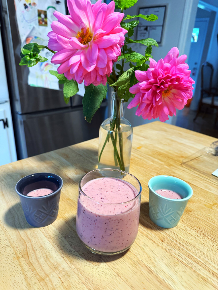 Burke starts every morning with a smoothie date with her two sons. 