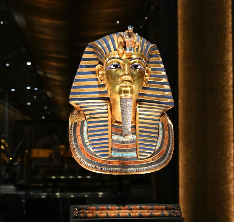The golden mask of Tutankhamun, seen at the opening.