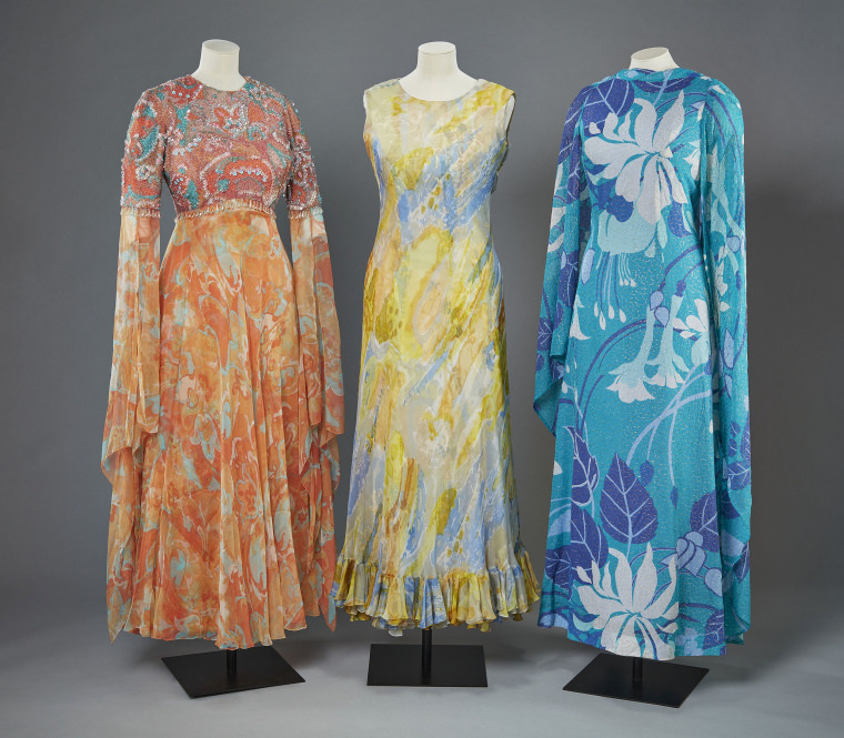 Queen Elizabeth II's evening gowns, by designer Ian Thomas, circa 1970s.