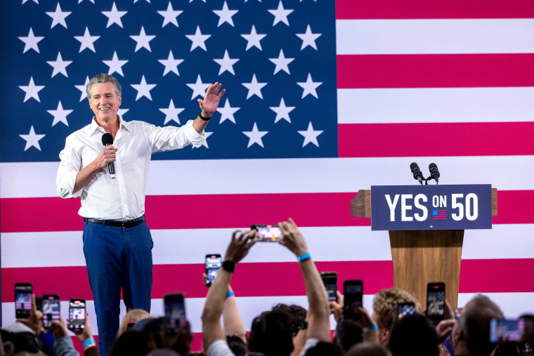 Gavin Newsom at a "Yes On Prop 50" volunteer event in Los Angeles.