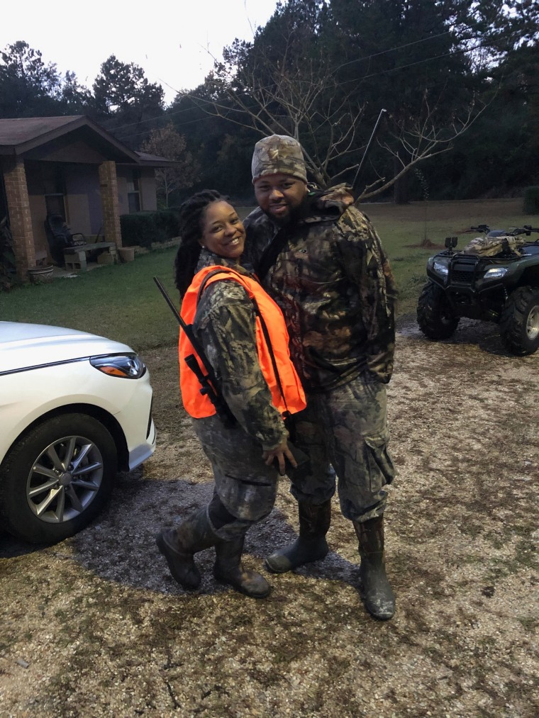 George Barnett, shown with his wife, Kerri, said he normally hunts squirrels and deer.