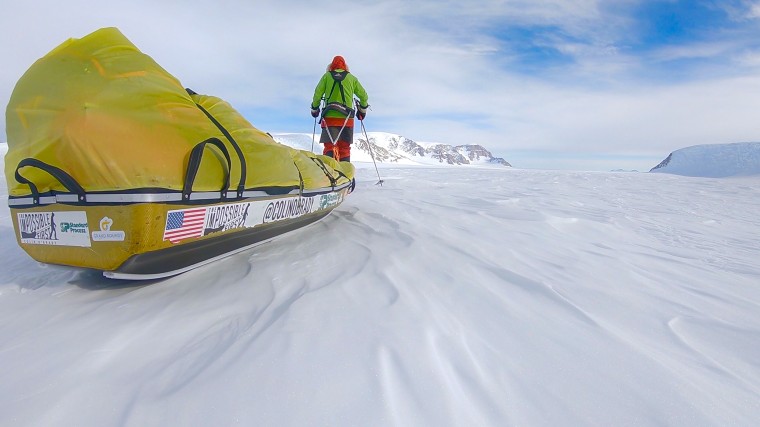 Colin O'Brady pulling a sled in Antarctica.