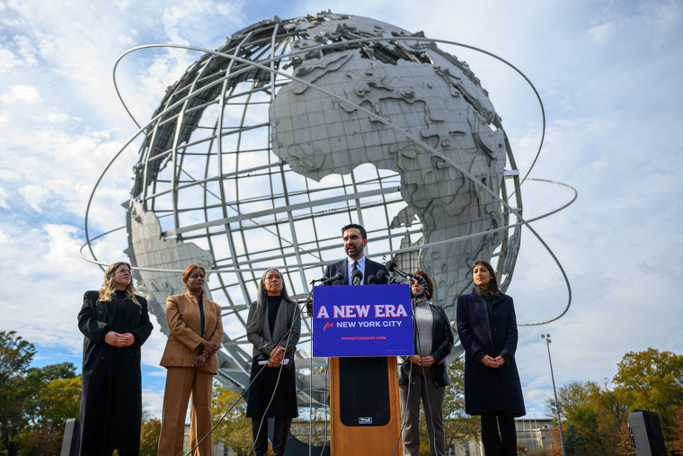New York Mayor-elect New York Zohran Mamdani speaks during in front of the Unisphere on Nov. 5, in Queens.