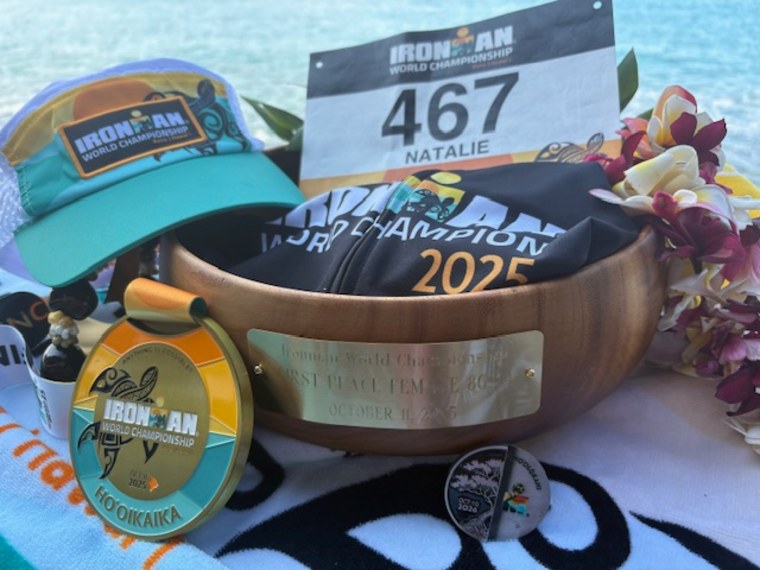 In 2025, Grabow finished the 2.4-mile swim in 1:47:41, the 112-mile bike ride in 7:51:27, and the 26.2-mile run in 6:40:11.