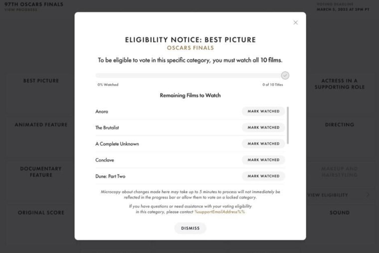 Academy nudges voters to actually watch all the Oscar contenders this year Email from the Academy Awards.