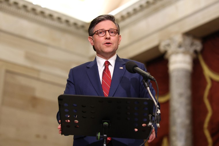 U.S. House Speaker Mike Johnson, R-La., holds a news conference after the House passed funding legislation to reopen the federal government, at the Capitol on Wednesday in Washington, DC. 