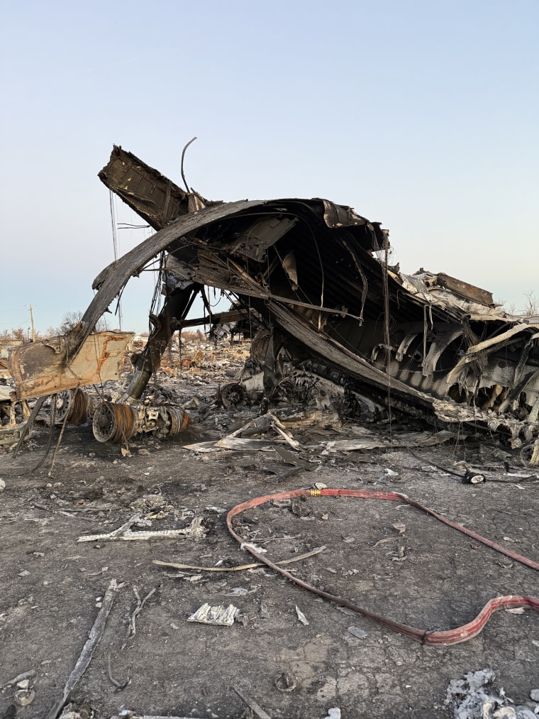 Remains from the UPS cargo plane crash affecting one of the surrounding businesses, Grade A Auto Parts, in Louisville, Ky.