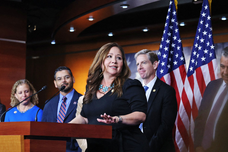 Representative Adelita Grijalva, D-Ariz., speaks at the Capitol on Nov. 12, 2025, after being sworn in.