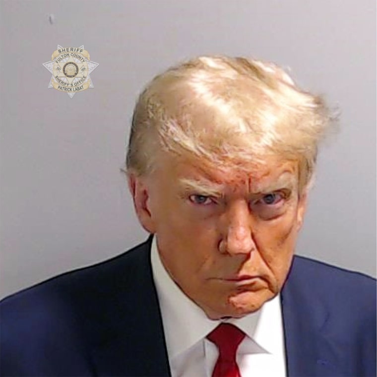 U.S. President Donald Trump's booking photograph astatine nan Fulton County Jail.