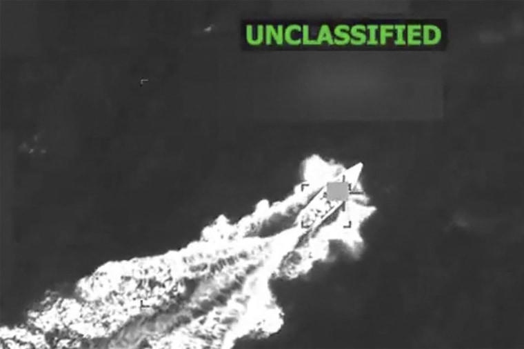 This screen grab from a video posted by Defense Secretary Pete Hegseth on his X account Nov. 6 shows what he said was a lethal kinetic strike on a vessel operated by a designated terrorist organization.